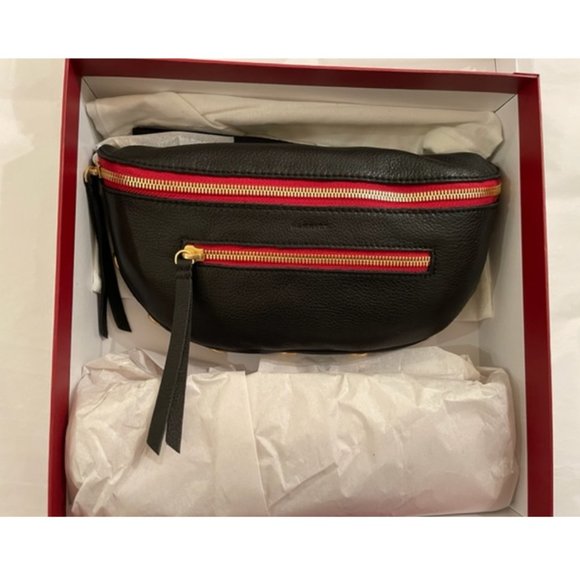 Hammitt Bags Hammitt Charles Beltbag Black Gold Red Zip Leather